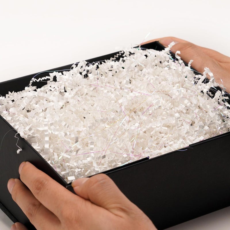 ROSYJUNE 8oz White Crinkle Cut Paper Shred Filler, Iridescent Easter Grass Confetti Shredded Paper for Gift Baskets Boxes Filling, Birthday Wedding Valentines Day Decoration - Image 5